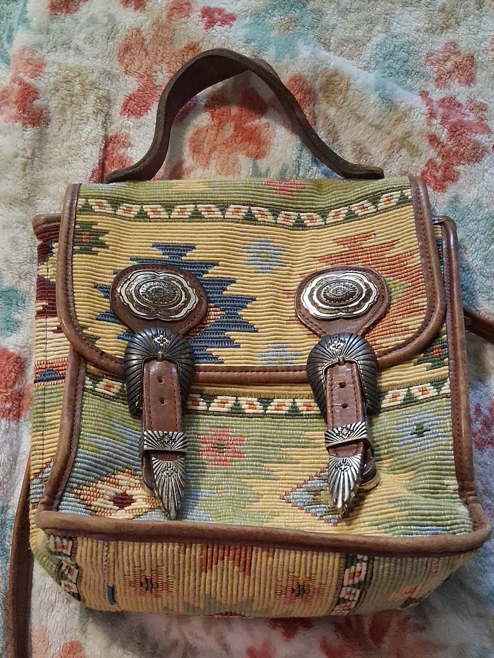 Woven Southwestern-Patterned Women's Satchel - Tan & Multicolor
